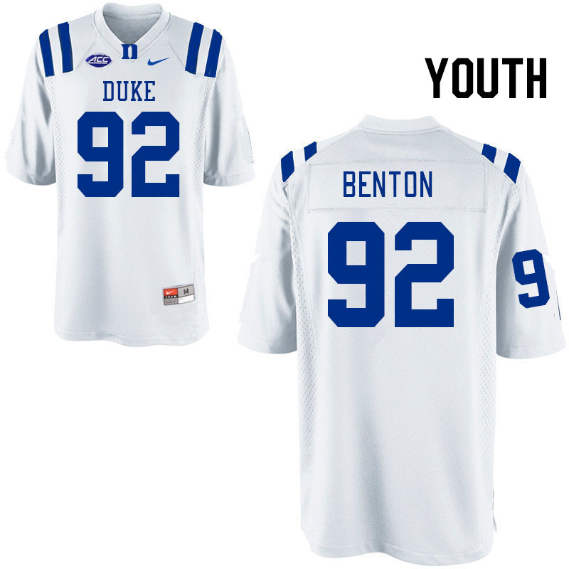 Youth #92 Brock Benton Duke Blue Devils College Football Jerseys Stitched Sale-White